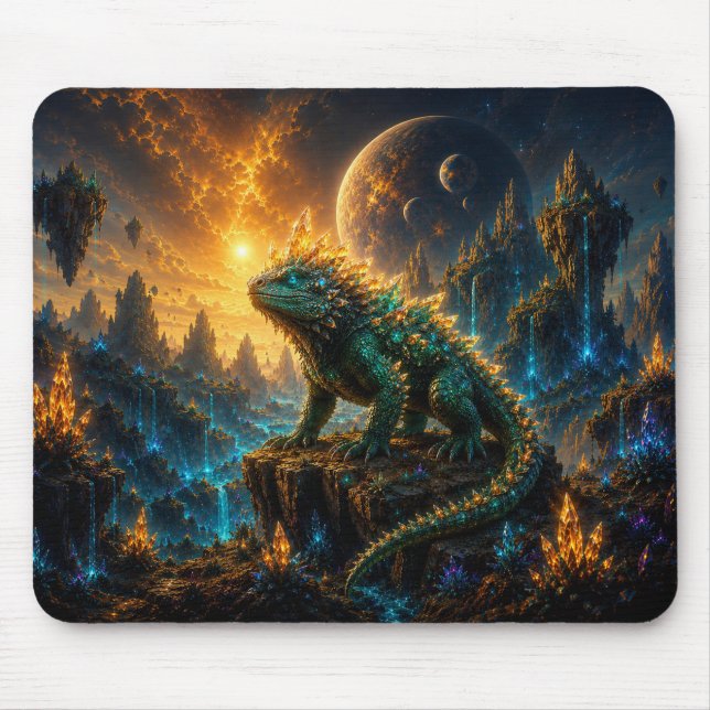 Epic Emerald & Gold Alien Lizard Mouse Pad Musmatta (Framsidan)