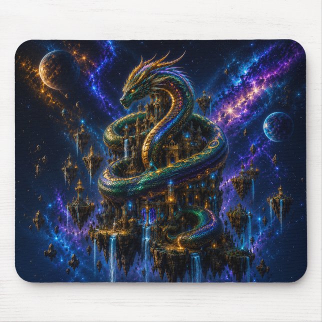 Epic Emerald & Gold Space Dragon Mouse Pad Musmatta (Framsidan)