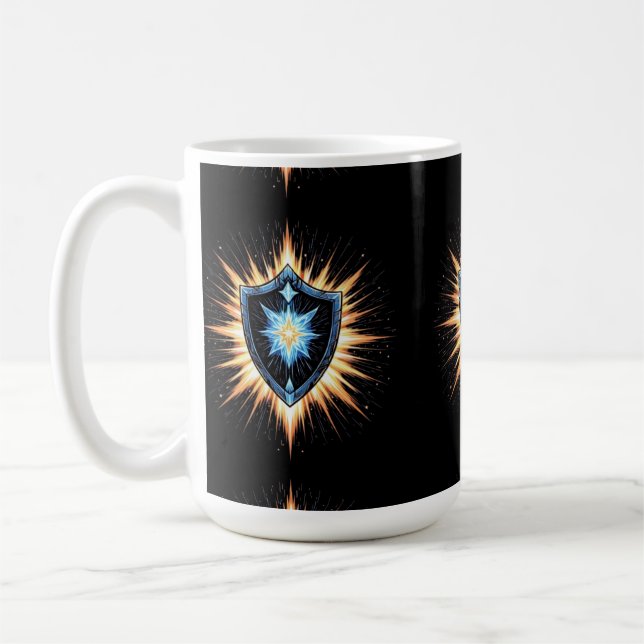 Epic Fantasy Shield with Radiant Energy Burst – Ma Kaffemugg (Vänster)