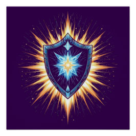 Epic Fantasy Shield with Radiant Energy Burst – Ma Perfect Poster