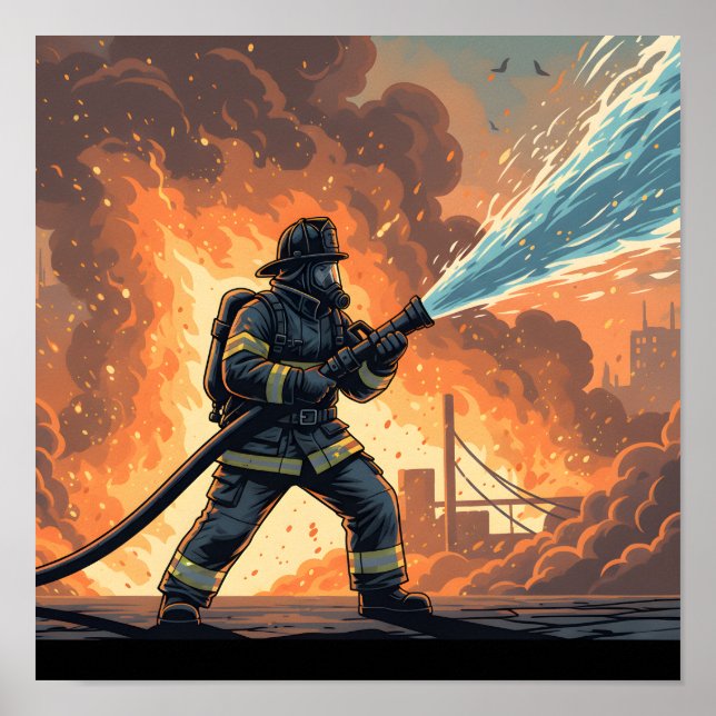 Epic Firefighter Action Scene Poster (Framsidan)