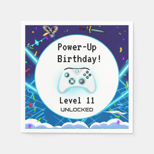 Epic Gamer Lycklig 11 Birthday Inbjudan Critical S Pappersservett (Framsidan)