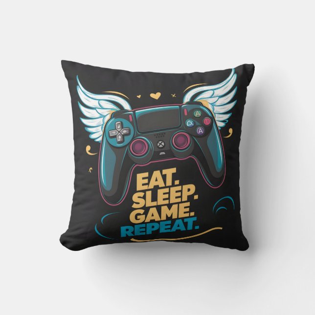 Epic Gaming-spel. Ät. Sov. Spel. Upprepa. Winge Kudde (Framsida)