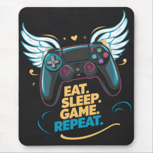 Epic Gaming-spel. Ät. Sov. Spel. Upprepa. Winge Musmatta