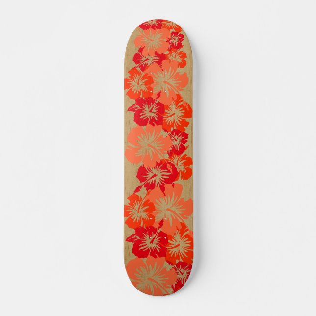 Epic Hibiscus Hawaiian Blommigt Aloha Faux Wood Mini Skateboard Bräda 18,7 Cm (Framsida)