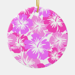 Epic Hibiscus Hawaiian Blommigt Aloha Shirt Print Julgransprydnad Keramik