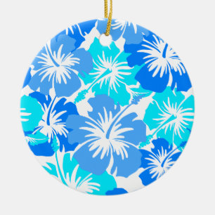 Epic Hibiscus Hawaiian Blommigt Aloha Shirt Print Julgransprydnad Keramik