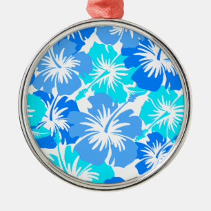 Epic Hibiscus Hawaiian Blommigt Aloha Shirt Print Julgransprydnad Metall