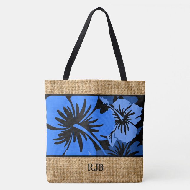 Epic Hibiscus Hawaiian Blommigt Monogram Beach Bag Tygkasse (Framsida)