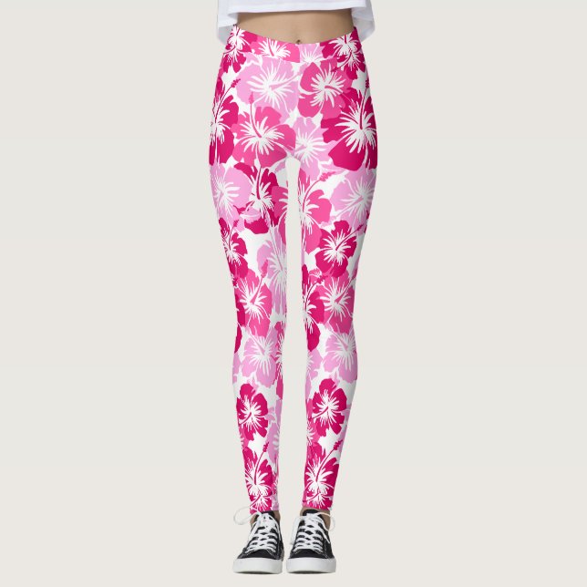 Epic Hibiscus hawaiian Tropical Blommigt Rosa Leggings (Framsida)
