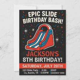 Epic Inflatable Slide Birthday Party Invitation Inbjudningar