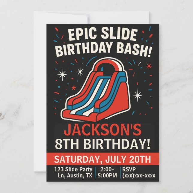Epic Inflatable Slide Birthday Party Invitation Inbjudningar (Framsida)