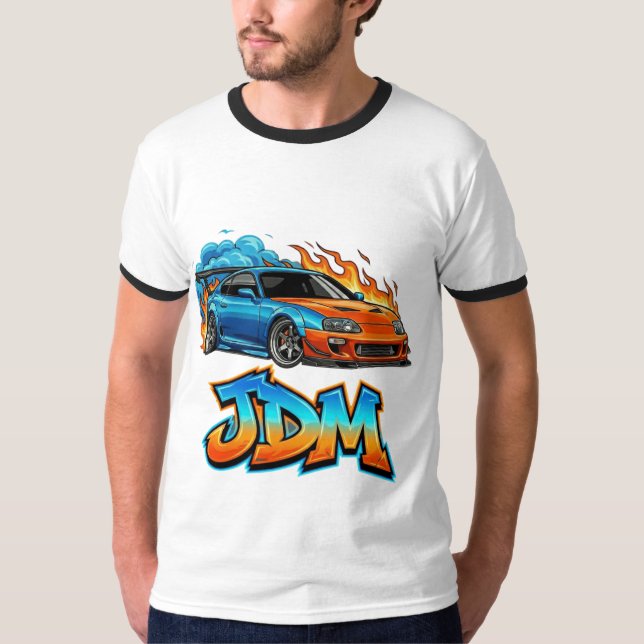 Epic JDM Street Racing Drift Car Flaming Graphic T Shirt (Framsida)