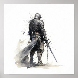 Epic Knight med Sword - Stunning Black and White Poster