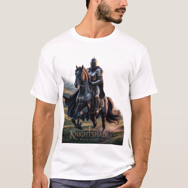 Epic Knight on Black Horse T-Shirt (Framsida)