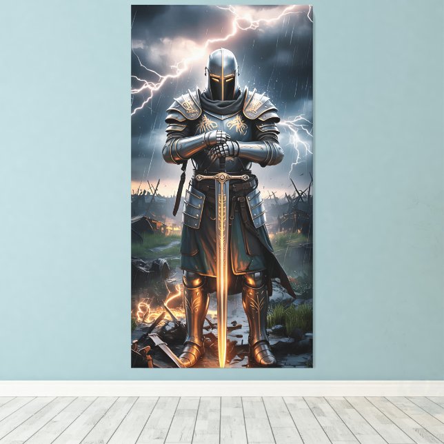 Epic Knight Warrior Digital Poster Medieval Fantas Canvastryck (Insitu (trägolv))