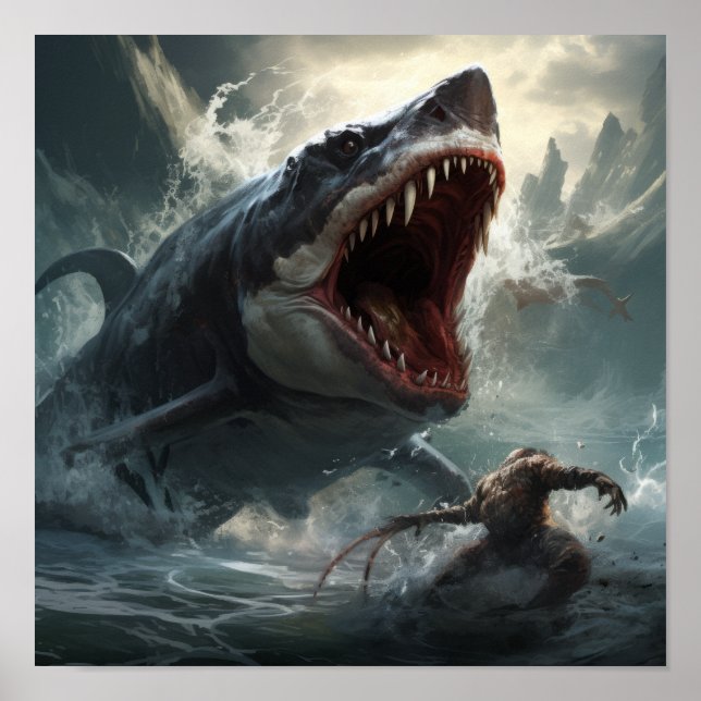 Epic Megalodon vs T-Rex Poster - en strid med Preh (Framsidan)