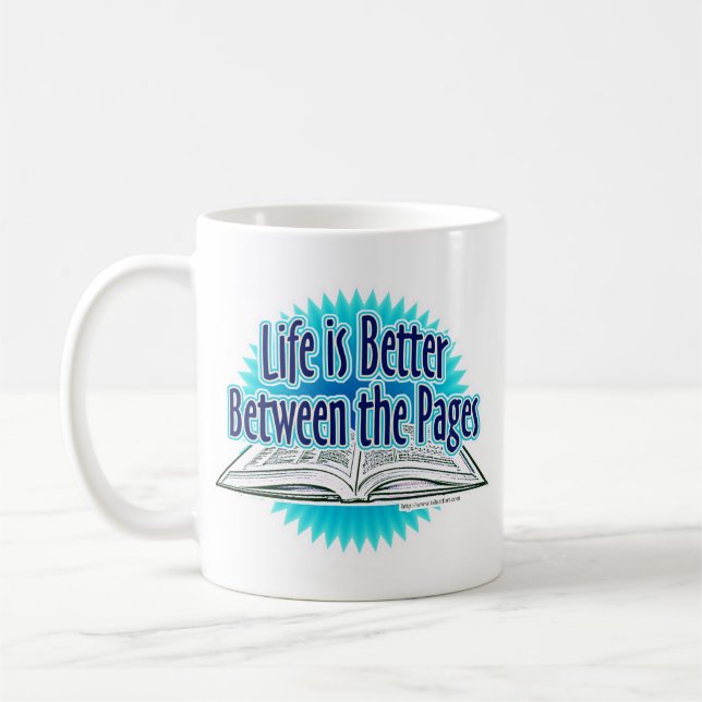 Epic mellan sidorna Blue Reader Author Slogan Kaffemugg (Vänster)