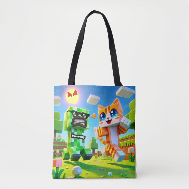 Epic Minecraft Inspired Småbarn Tote Bag Cat kärle Tygkasse (Framsida)