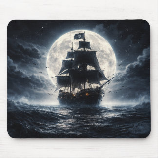Epic Pirate Ship Moon Mouse Pad – Dark Ocean Pirat Musmatta