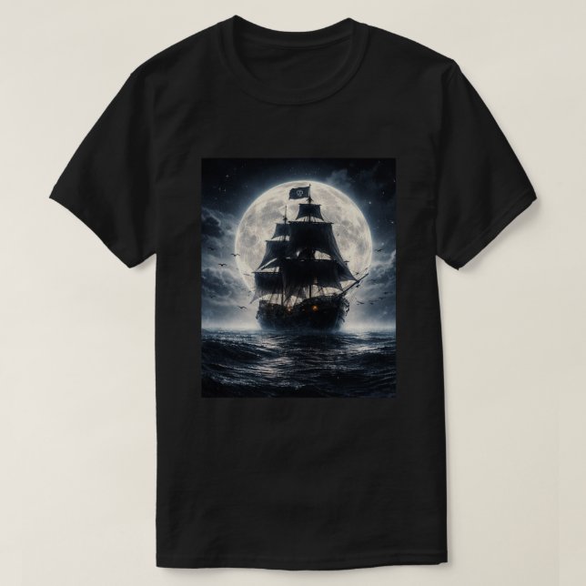 Epic Pirate Ship Moon T-Shirt – Dark Ocean Pirate  (Design framsida)