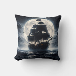 Epic Pirate Ship Moon Throw Pillow – Dark Ocean Pi Kudde