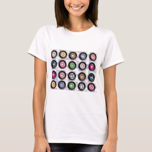 Epic Retro Music Illustrated Vinyl Records Patten Tee Shirt (Framsida)