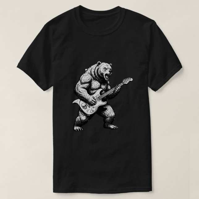Epic Rock Guitar Bear Black & White Men’s T Shirt (Design framsida)