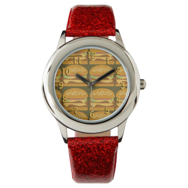 Epic Roligt Cheeseburger Tecknad Mönster Cute Desi Armbandsur (Framsida)