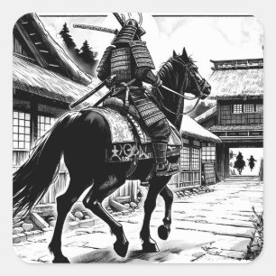 Epic Samurai Rider Manga Art Print Fyrkantigt Klistermärke