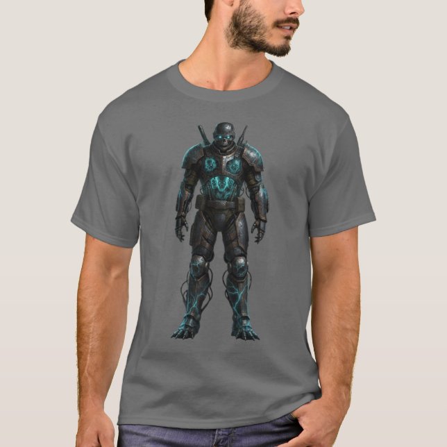 EPIC Sci-Fi Power Armor Futuristic Warrior T-Shirt (Framsida)