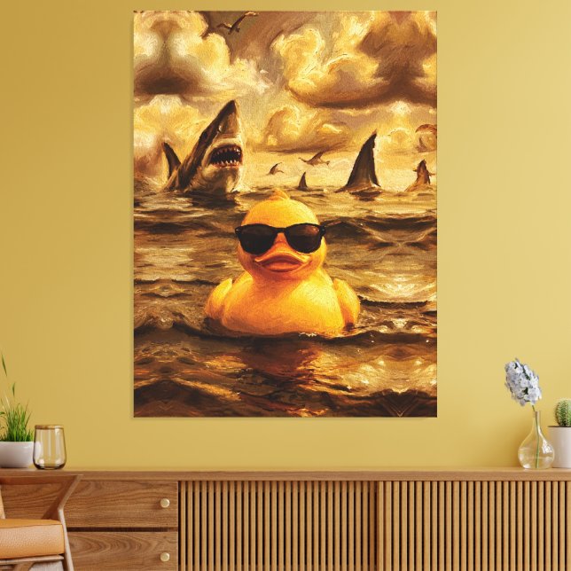 Epic Shark Attack with Brave Rubber Duck Canvastryck (Insitu (Vardagsrum))