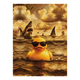 Epic Shark Attack with Brave Rubber Duck Fototryck