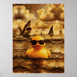 Epic Shark Attack with Brave Rubber Duck Poster