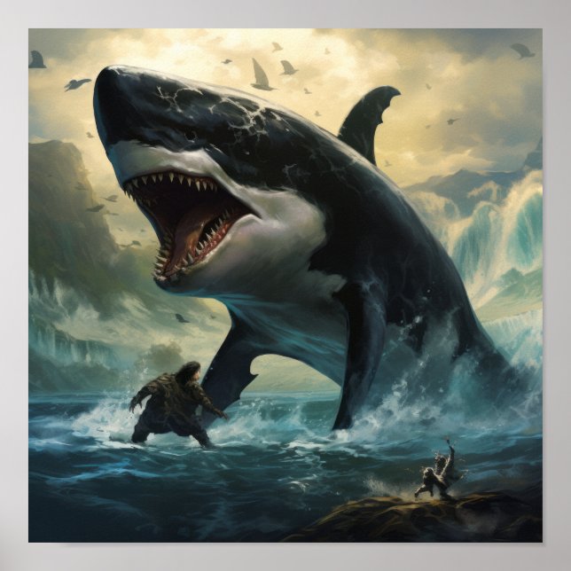 Epic Showdown: Gigantic Orca vs Mighty Megalodon P Poster (Framsidan)