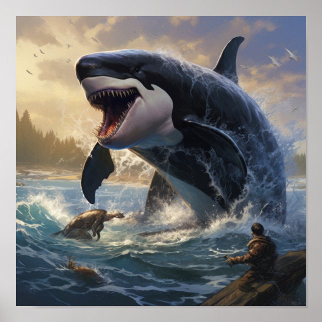 Epic Showdown: Gigantic Orca vs Mighty Megalodon P Poster (Framsidan)