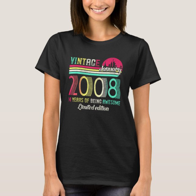 Epic Since January 2008 14 Years Old Born January  T Shirt (Framsida)