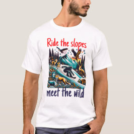 Epic Snowboarding Äventyr Wildlife Scene T Shirt