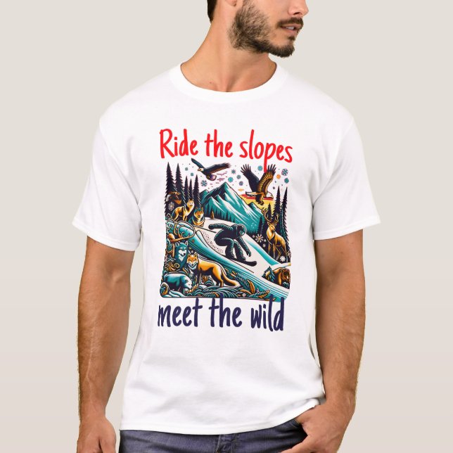 Epic Snowboarding Äventyr Wildlife Scene T Shirt (Framsida)
