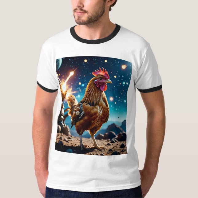 Epic Space Chicken Battle Galaxy Tshirt T Shirt (Framsida)