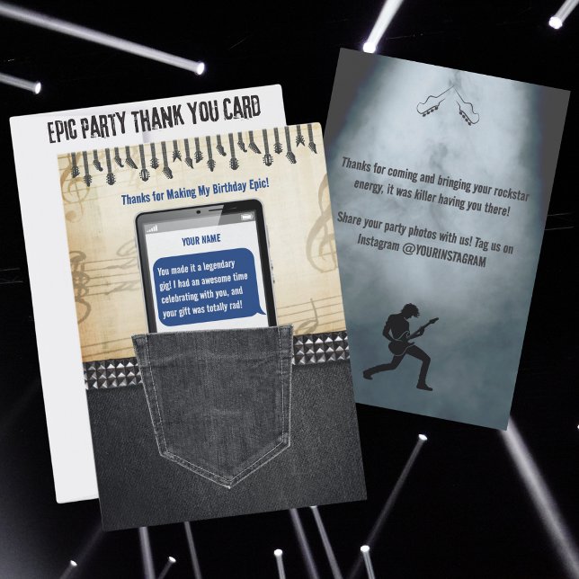 Epic Sten & Roll Födelsedagsfest - tack för ditt k Kort (Epic Rock & Roll Birthday Party Thank You Card)