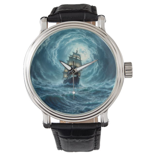 Epic stormbåt måne vågar äventyr armbandsur (Framsida)