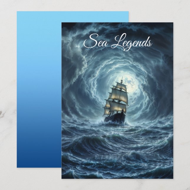 Epic stormbåt måne vågar äventyr inbjudningar (Fram/baksida)