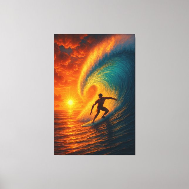 Epic Sunset Surfa Wave - Ocean Canvas Wall Art (Framsida)