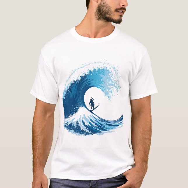 Epic Surfer Riding Giant Ocean Wave - Minimalistis T Shirt (Framsida)