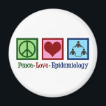 Epidemiolog Peace Kärlek-epidemiologi Magnet<br><div class="desc">En söt epidemiolog julklapp med ett fredstecken,  ett hjärta och en krets av människor som representerar gren i medicinen som studerar sjukdomar och hälsa för att fastställa sjukdomsfaktorer och förebyggande åtgärder. Fredsepidemiologi i Kärlek.</div>