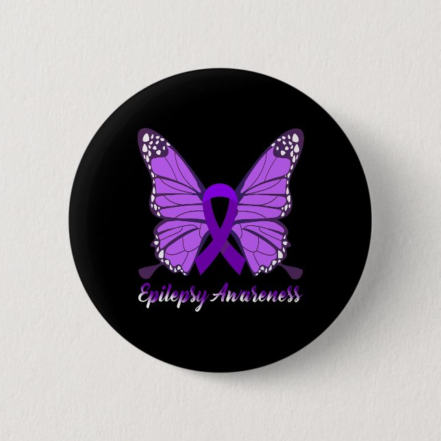 Epilepsi Awareness Butterfly Lila Ribbon Epileps Knapp (Framsida)
