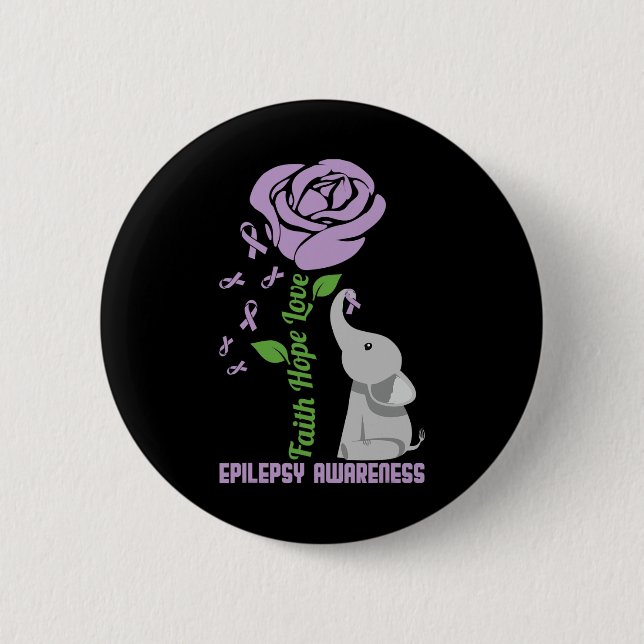 Epilepsi Awareness Faith Hope Kärlek Flower Elepha Knapp (Framsida)