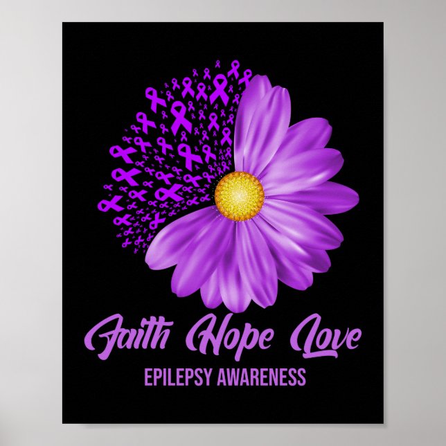Epilepsi Awareness Faith Hope Kärlek Flower Ribbon Poster (Framsidan)