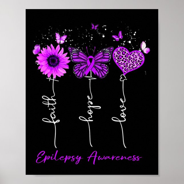 Epilepsi Awareness Faith Hope Kärlek Leopard Sunfl Poster (Framsidan)